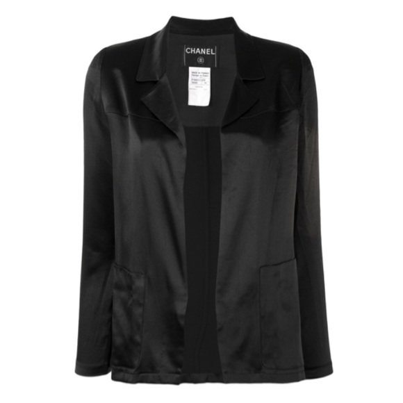 ✨Vintage CHANEL 2002 Collection CC Logo Black Silk Suit Jacket Blazer